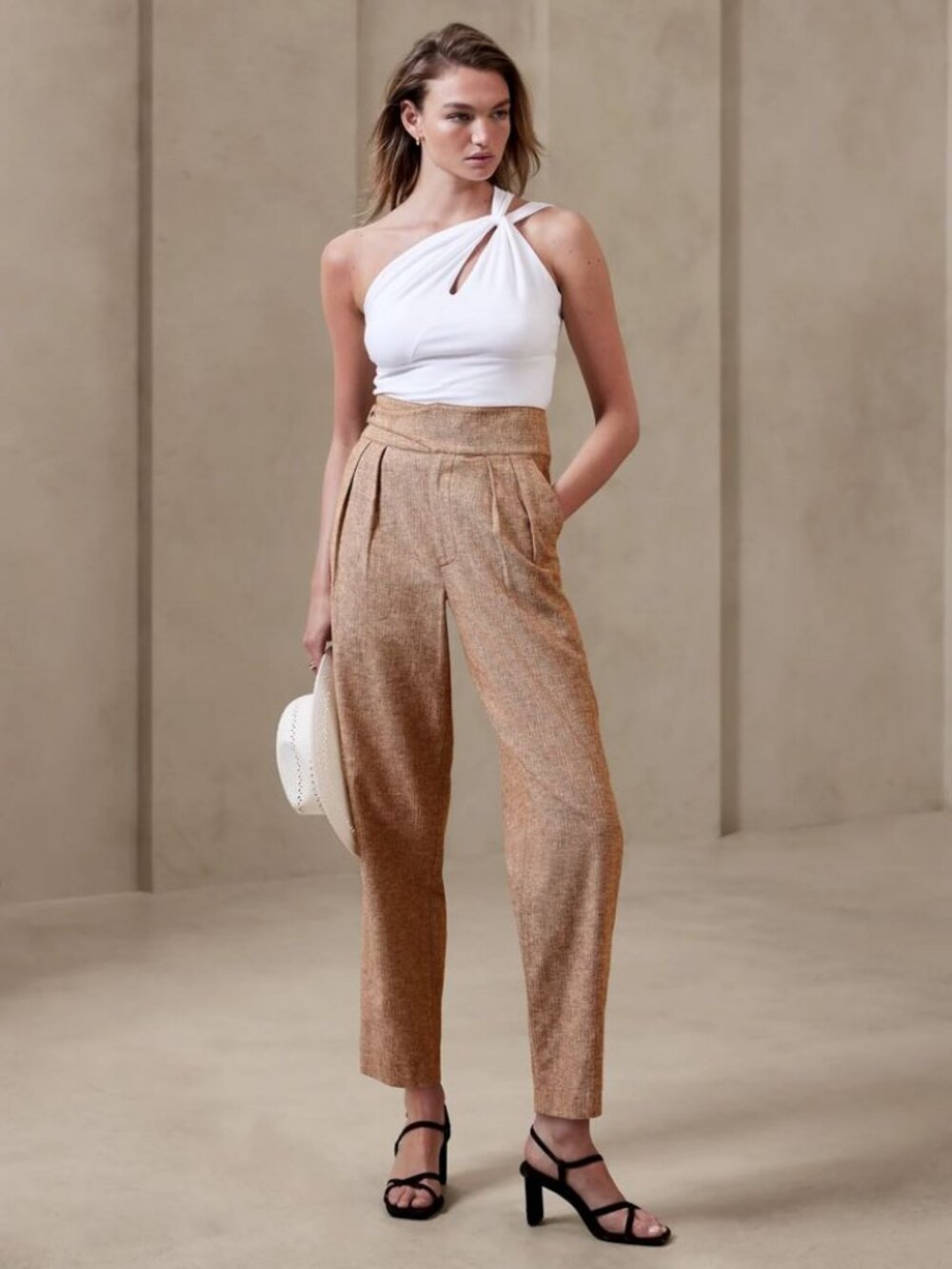 Banana Republic High Rise Linen Cotton Seafarer Pants Gurkha Waist Tan Size 8P